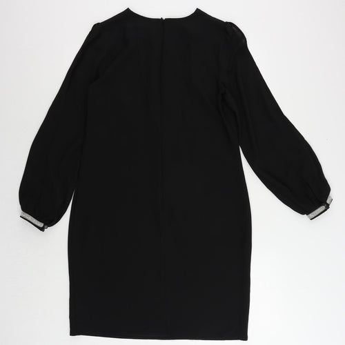NEXT Womens Black Polyester Shift Size 12 Round Neck Zip - Embellished