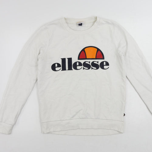 ellesse Womens White Cotton Pullover Sweatshirt Size 10 Pullover - Vintage Logo