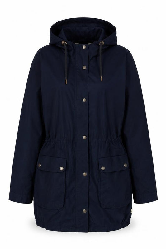 Front view of Timberland women’s blue jacket, size M, zip - vintage hooded