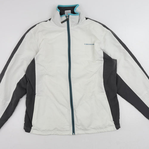 Dunlop Mens White Windbreaker Jacket Size L Zip - Vintage Logo