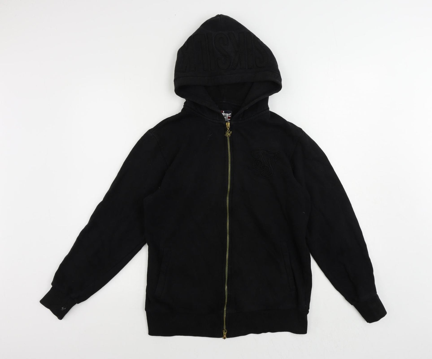 SikSilk Mens Black Cotton Full Zip Hoodie Size XS - Logo
