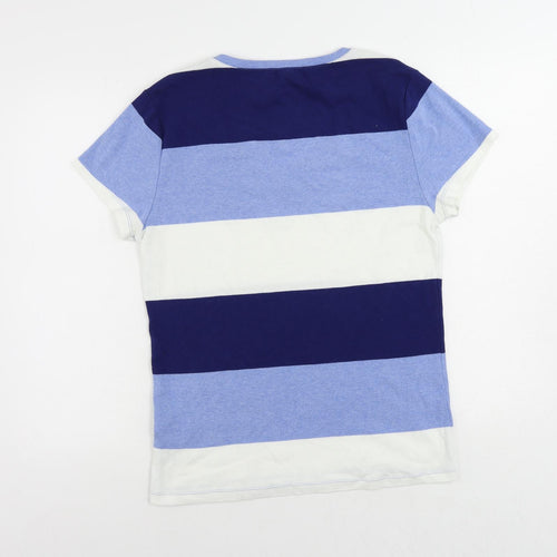 Tommy Hilfiger Womens Blue Striped Cotton Basic T-Shirt Size XL V-Neck - Vintage Logo