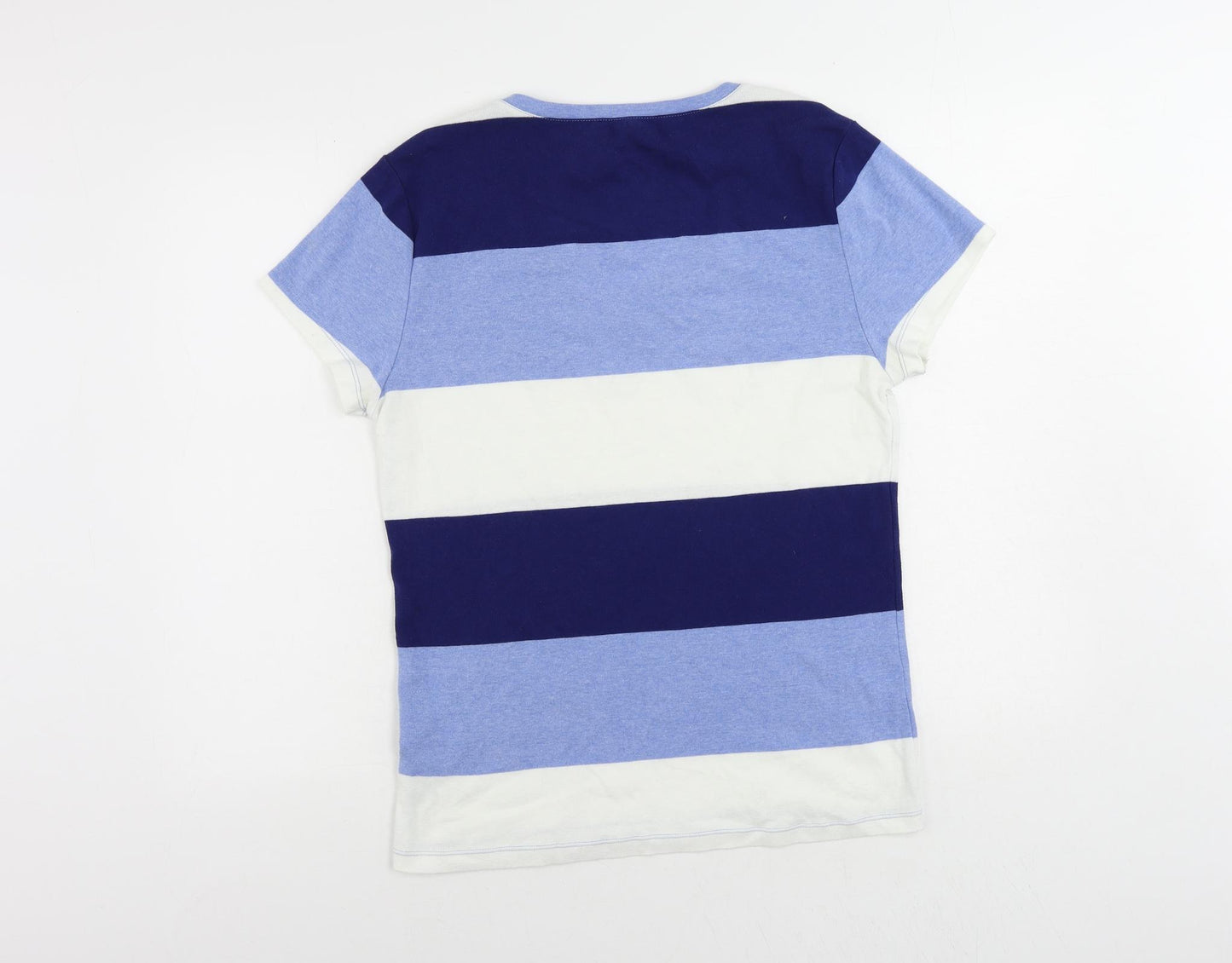 Tommy Hilfiger Womens Blue Striped Cotton Basic T-Shirt Size XL V-Neck - Vintage Logo