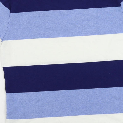 Tommy Hilfiger Womens Blue Striped Cotton Basic T-Shirt Size XL V-Neck - Vintage Logo