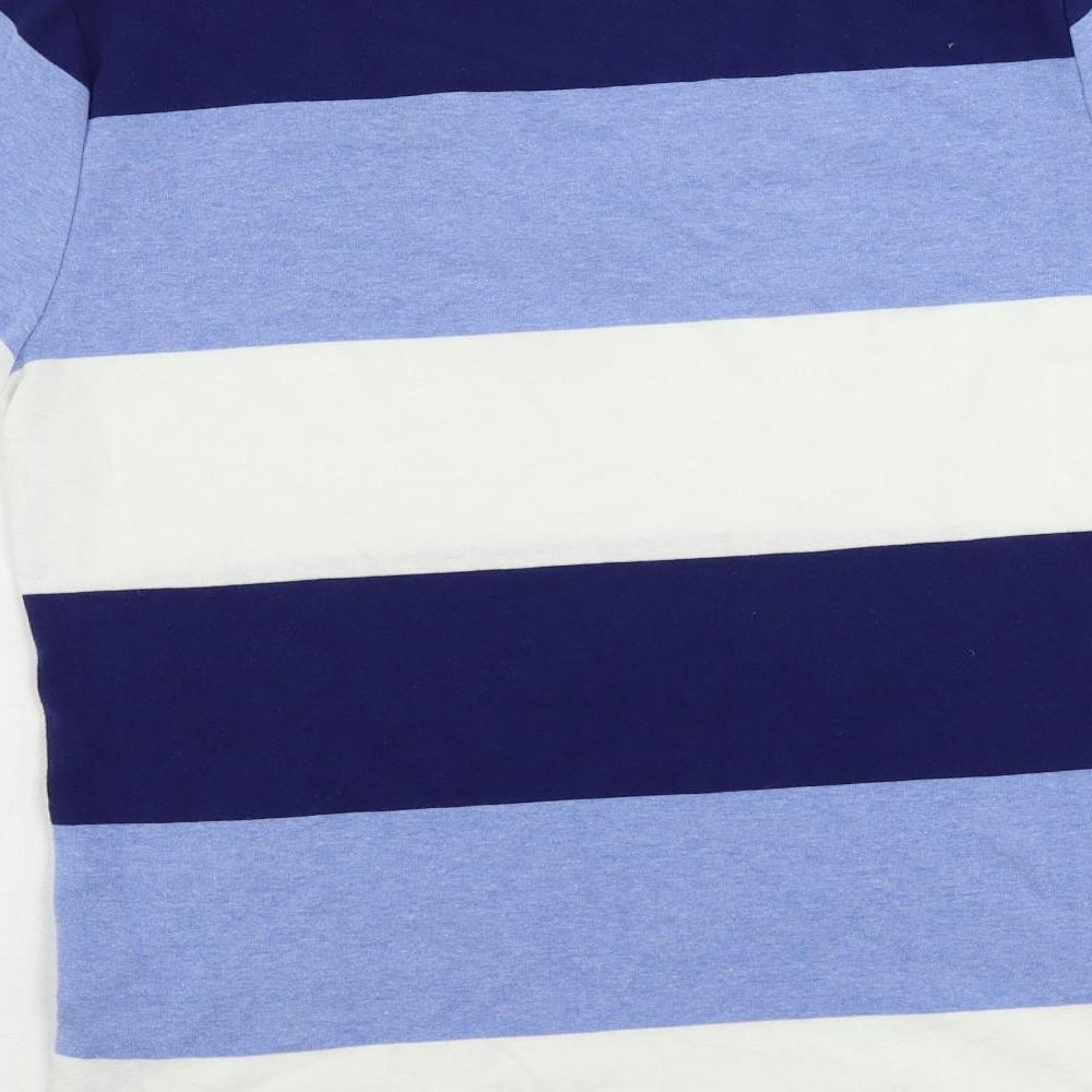 Tommy Hilfiger Womens Blue Striped Cotton Basic T-Shirt Size XL V-Neck - Vintage Logo