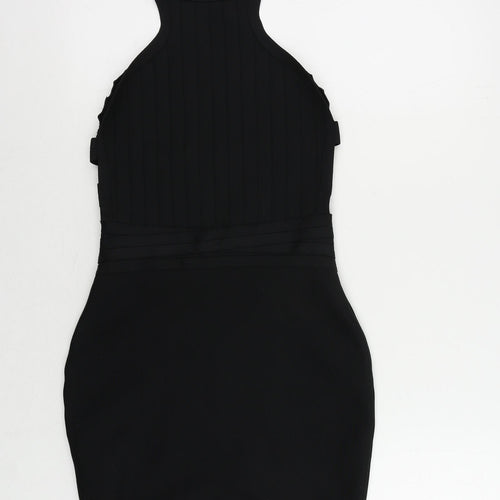 Boohoo Womens Black Polyester Bodycon Size 10 Halter Zip - Backless