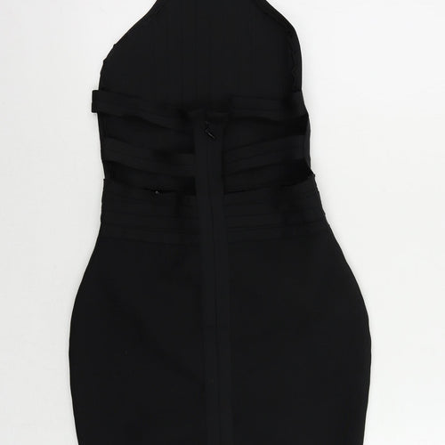 Boohoo Womens Black Polyester Bodycon Size 10 Halter Zip - Backless