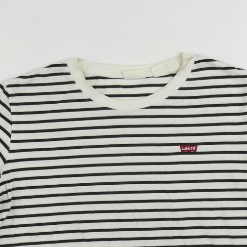 Levi's Womens White Striped Cotton Basic T-Shirt Size M Crew Neck - Vintage Logo