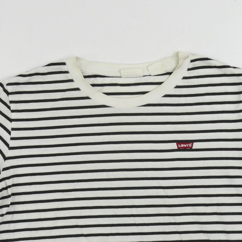 Levi's Womens White Striped Cotton Basic T-Shirt Size M Crew Neck - Vintage Logo