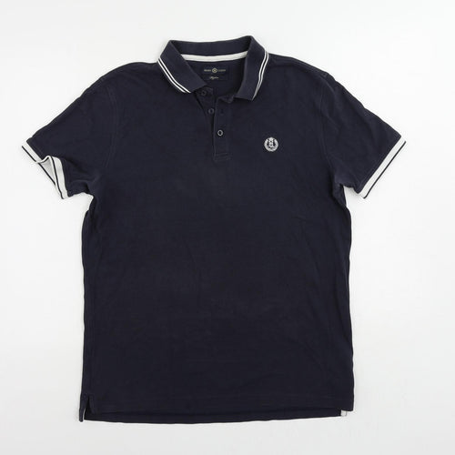 Henri Lloyd Mens Blue Cotton Polo Size M Collared Button - Vintage Logo