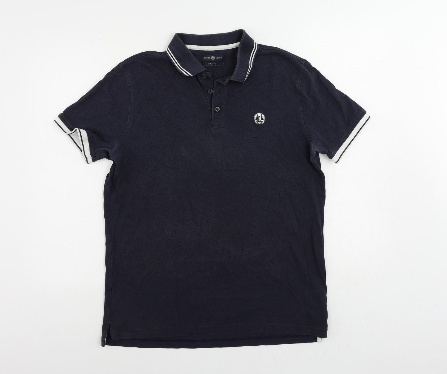 Henri Lloyd Mens Blue Cotton Polo Size M Collared Button - Vintage Logo