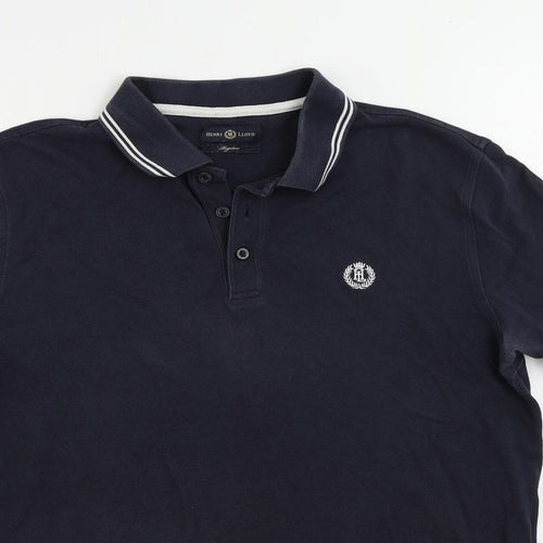 Henri Lloyd Mens Blue Cotton Polo Size M Collared Button - Vintage Logo