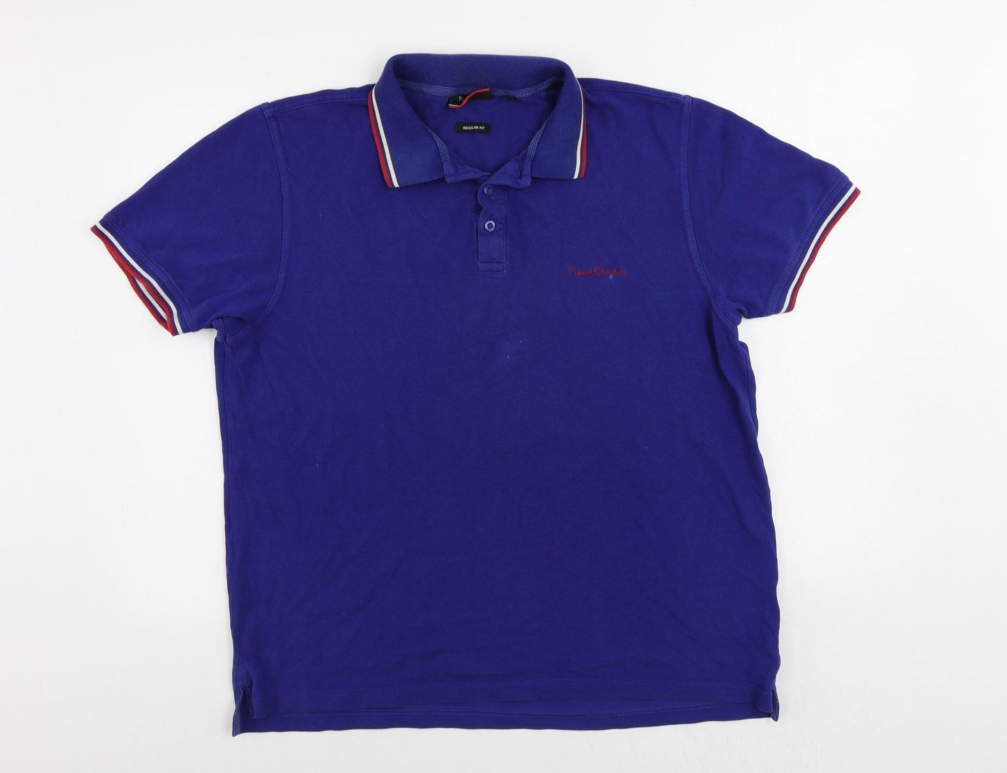 Pierre Cardin Mens Blue Cotton Polo Size XL Collared Button - Vintage Logo