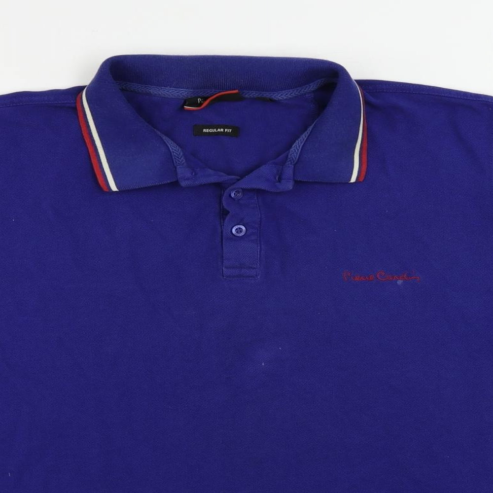 Pierre Cardin Mens Blue Cotton Polo Size XL Collared Button - Vintage Logo