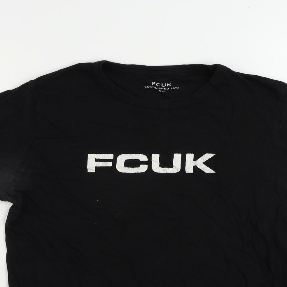 French Connection Womens Black Cotton Basic T-Shirt Size S Crew Neck - Vintage Logo