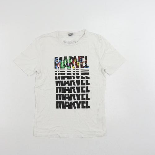 Marvel Boys White Cotton Pullover T-Shirt Size 11-12 Years Crew Neck