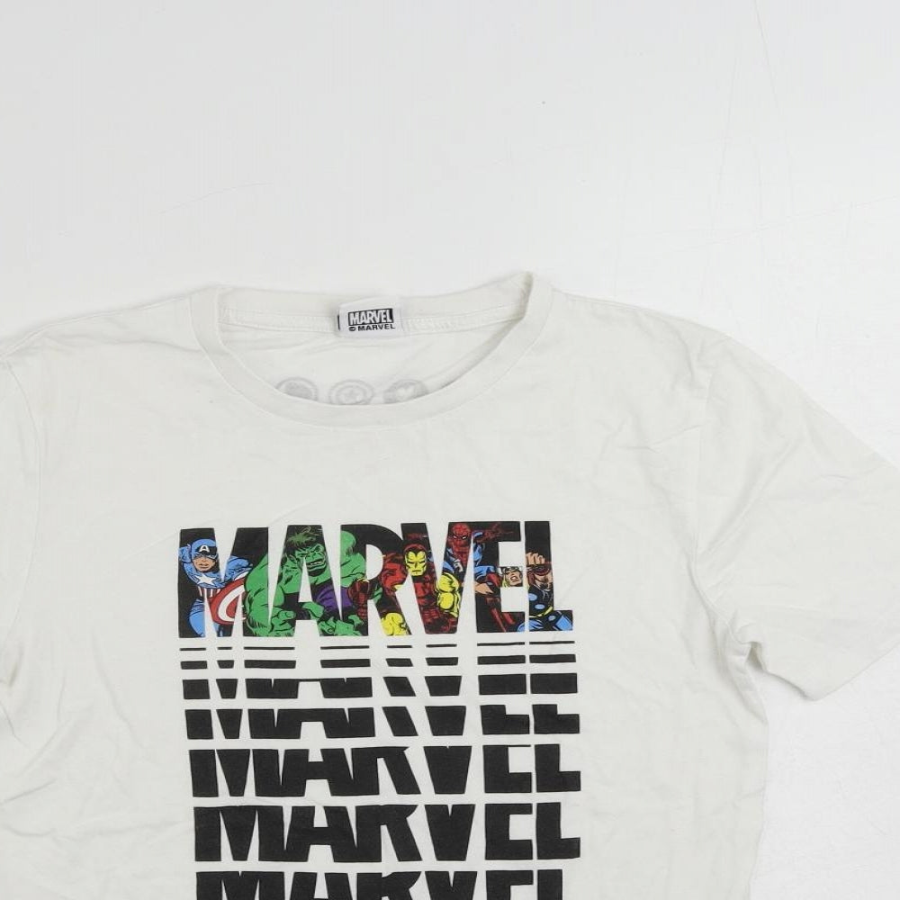 Marvel Boys White Cotton Pullover T-Shirt Size 11-12 Years Crew Neck