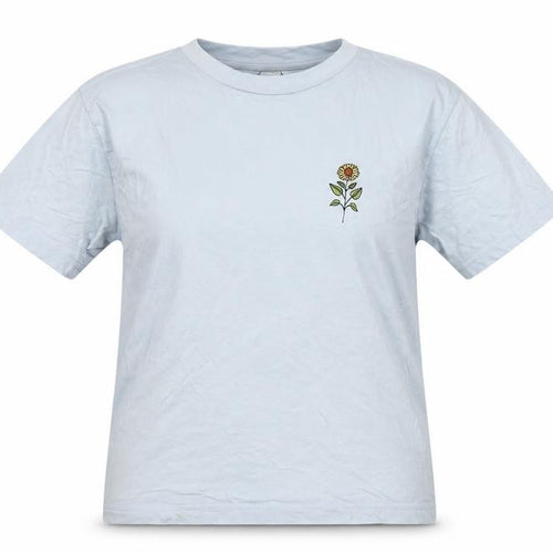 Monki Womens Blue Cotton Basic T-Shirt Size S Crew Neck - Embroidered Detail