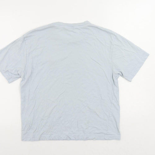 Monki Womens Blue Cotton Basic T-Shirt Size S Crew Neck - Embroidered Detail