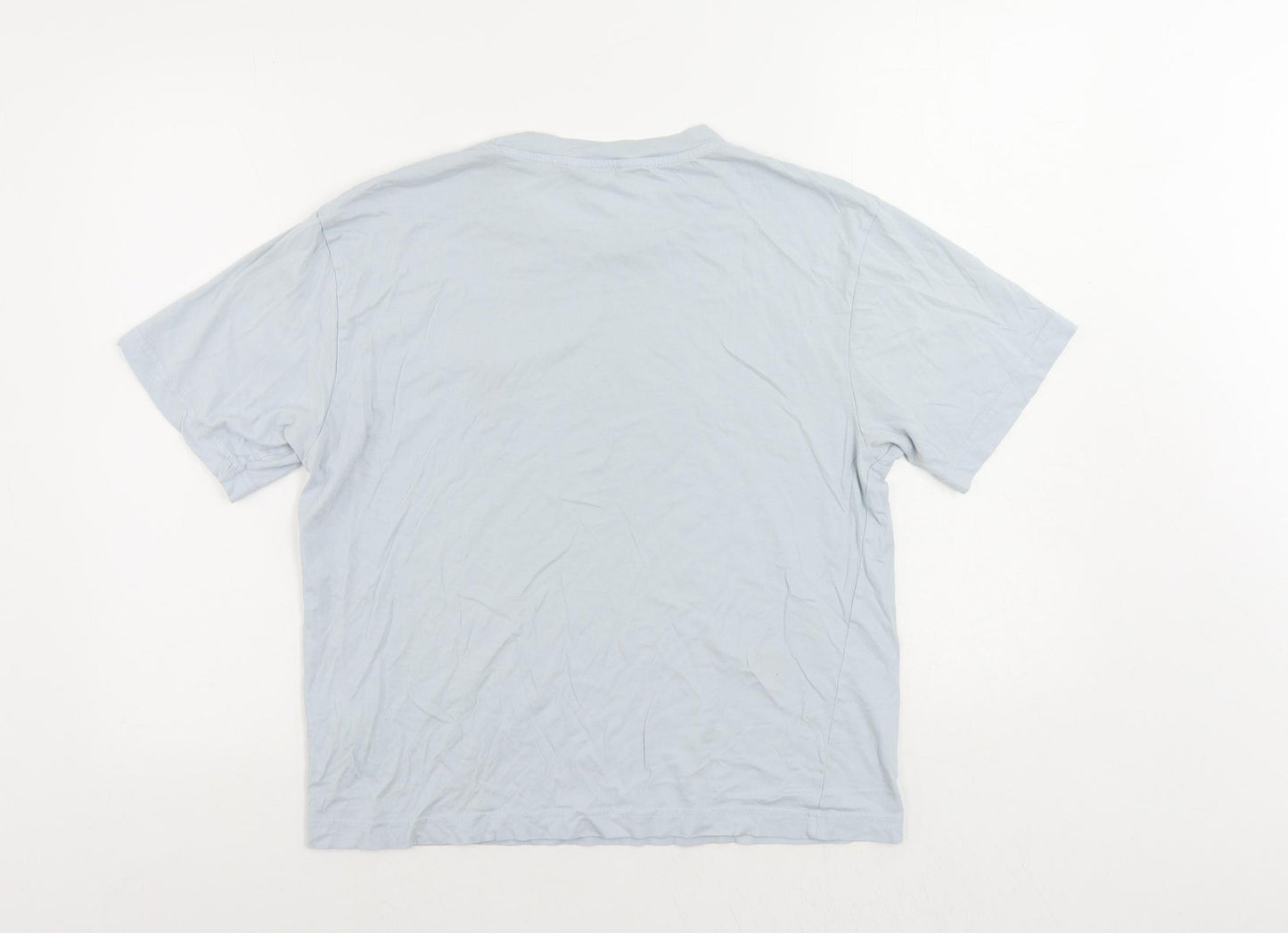 Monki Womens Blue Cotton Basic T-Shirt Size S Crew Neck - Embroidered Detail