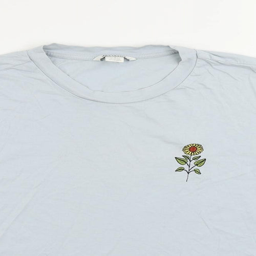 Monki Womens Blue Cotton Basic T-Shirt Size S Crew Neck - Embroidered Detail