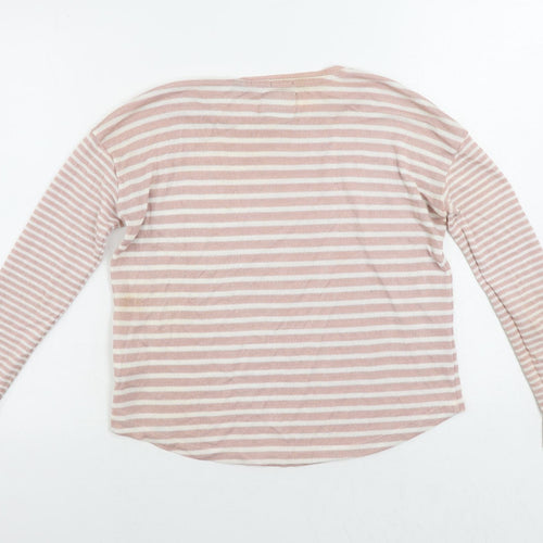 Superdry Womens Pink Round Neck Striped Viscose Pullover Jumper Size XS - Vintage Logo