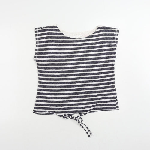 Aniston Womens Blue Striped Cotton Basic T-Shirt Size 14 Round Neck - Crochet Detail
