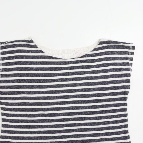 Aniston Womens Blue Striped Cotton Basic T-Shirt Size 14 Round Neck - Crochet Detail