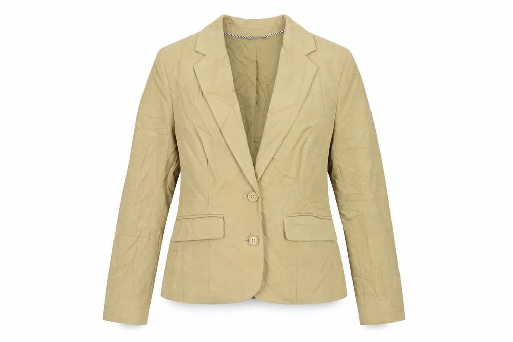 Front view of Marks & Spencer women’s beige jacket blazer, size UK 8, button