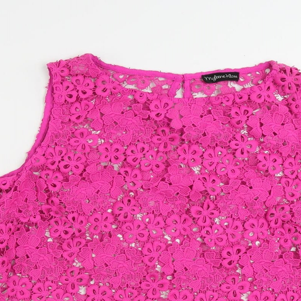 Myleene Klass Womens Pink Polyester Basic Blouse Size M Round Neck - Sheer