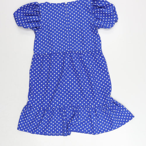 Coast Womens Blue Polka Dot Polyester Mini Size 10 Square Neck Pullover - Ruffle