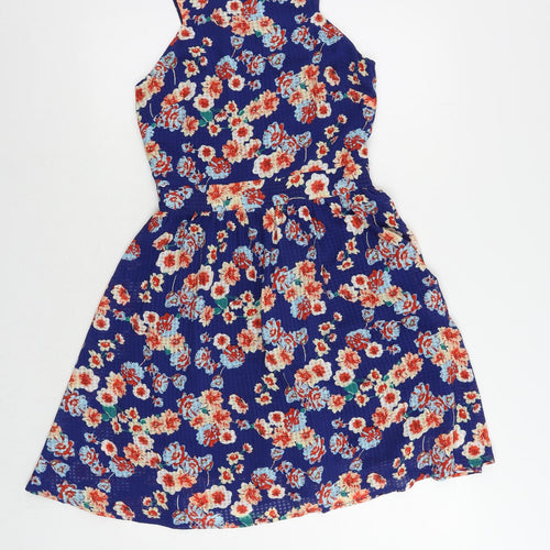 Style London Womens Blue Floral Polyester Fit & Flare Size S Round Neck Zip