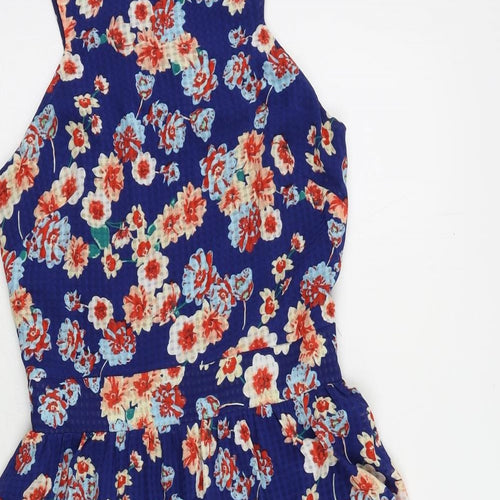 Style London Womens Blue Floral Polyester Fit & Flare Size S Round Neck Zip