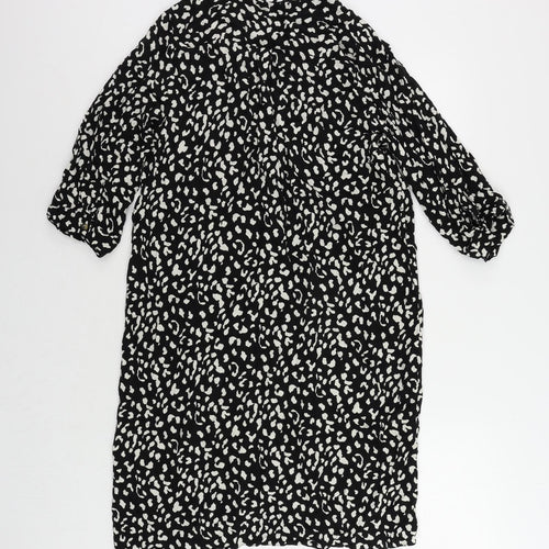 Blue Chameleon Womens Black Animal Print Viscose Shirt Dress Size 10 Collared Button