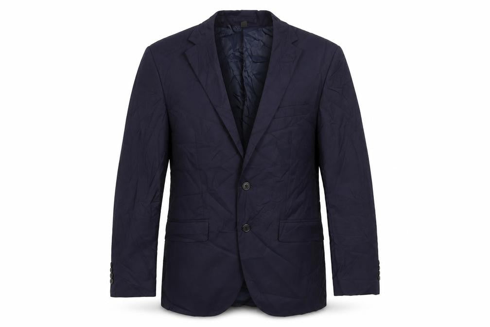 Front view of Marks & Spencer men’s blue polyester jacket suit jacket, size 40, regular