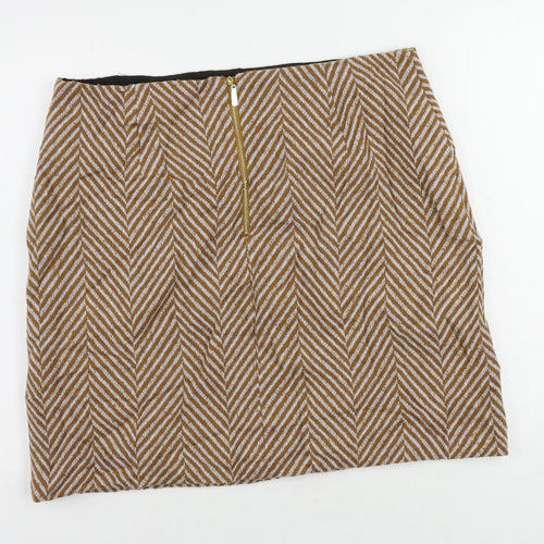 Marks and Spencer Womens Brown Striped Polyester A-Line Skirt Size 18 Zip