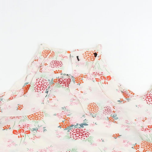 New Look Womens White Floral Polyester Basic Blouse Size 10 Square Neck - Ruffle