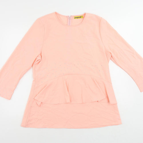 Fesyen 5 Womens Pink Polyester Tunic Blouse Size 14 Round Neck - Rhinestone