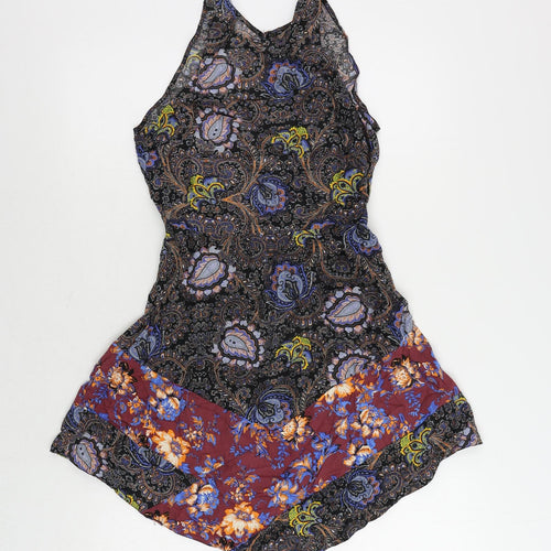 Topshop Womens Black Paisley Viscose Tank Dress Size 8 Round Neck Zip