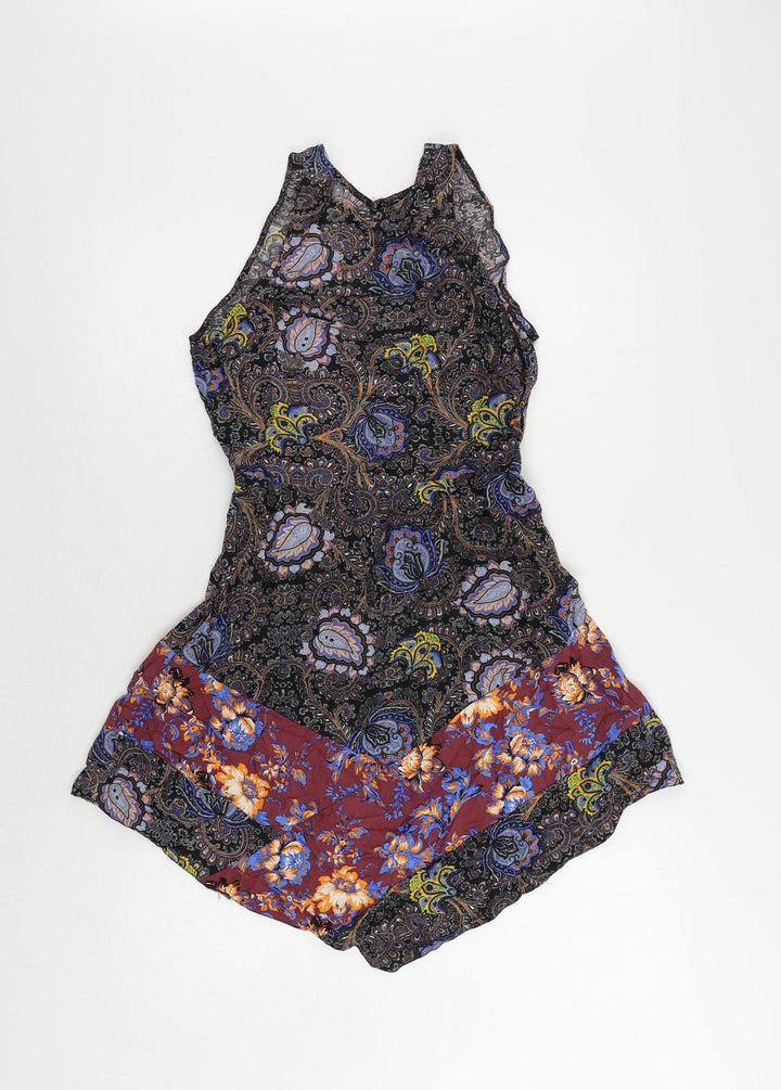 Topshop Womens Black Paisley Viscose Tank Dress Size 8 Round Neck Zip