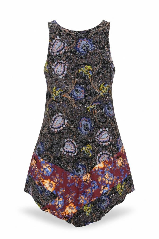 Topshop Womens Black Paisley Viscose Tank Dress Size 8 Round Neck Zip