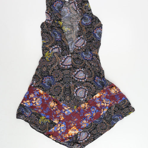 Topshop Womens Black Paisley Viscose Tank Dress Size 8 Round Neck Zip