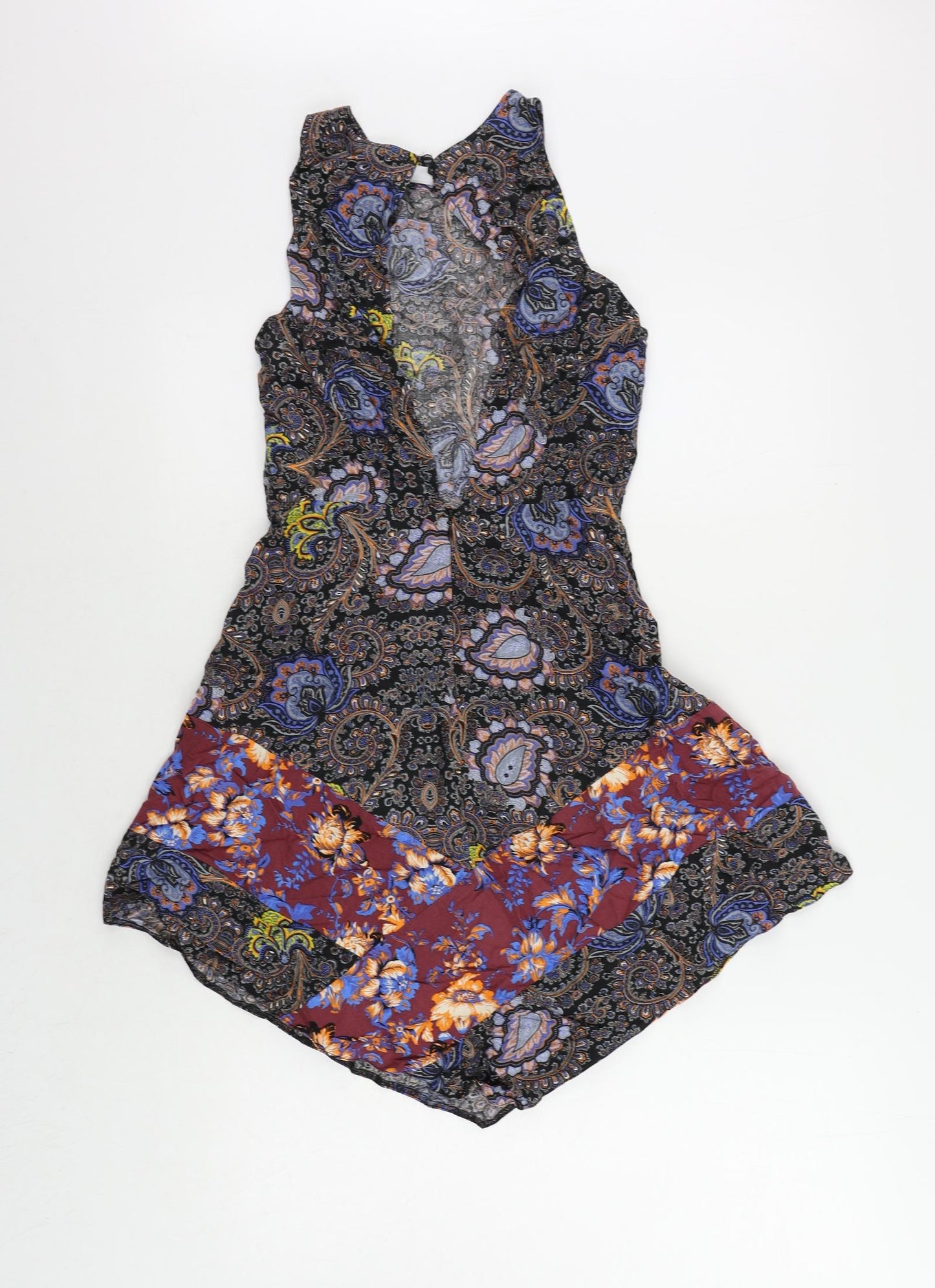 Topshop Womens Black Paisley Viscose Tank Dress Size 8 Round Neck Zip