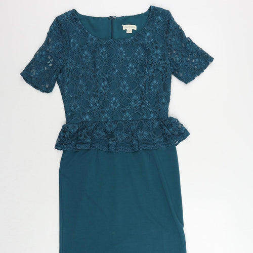 Monsoon Womens Green Polyester Pencil Dress Size 10 Boat Neck Zip - Peplum