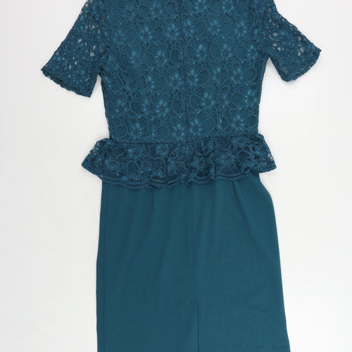 Monsoon Womens Green Polyester Pencil Dress Size 10 Boat Neck Zip - Peplum