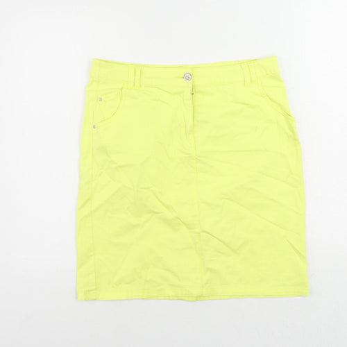 Canda Womens Yellow Cotton Straight & Pencil Skirt Size 12 Button - Pockets