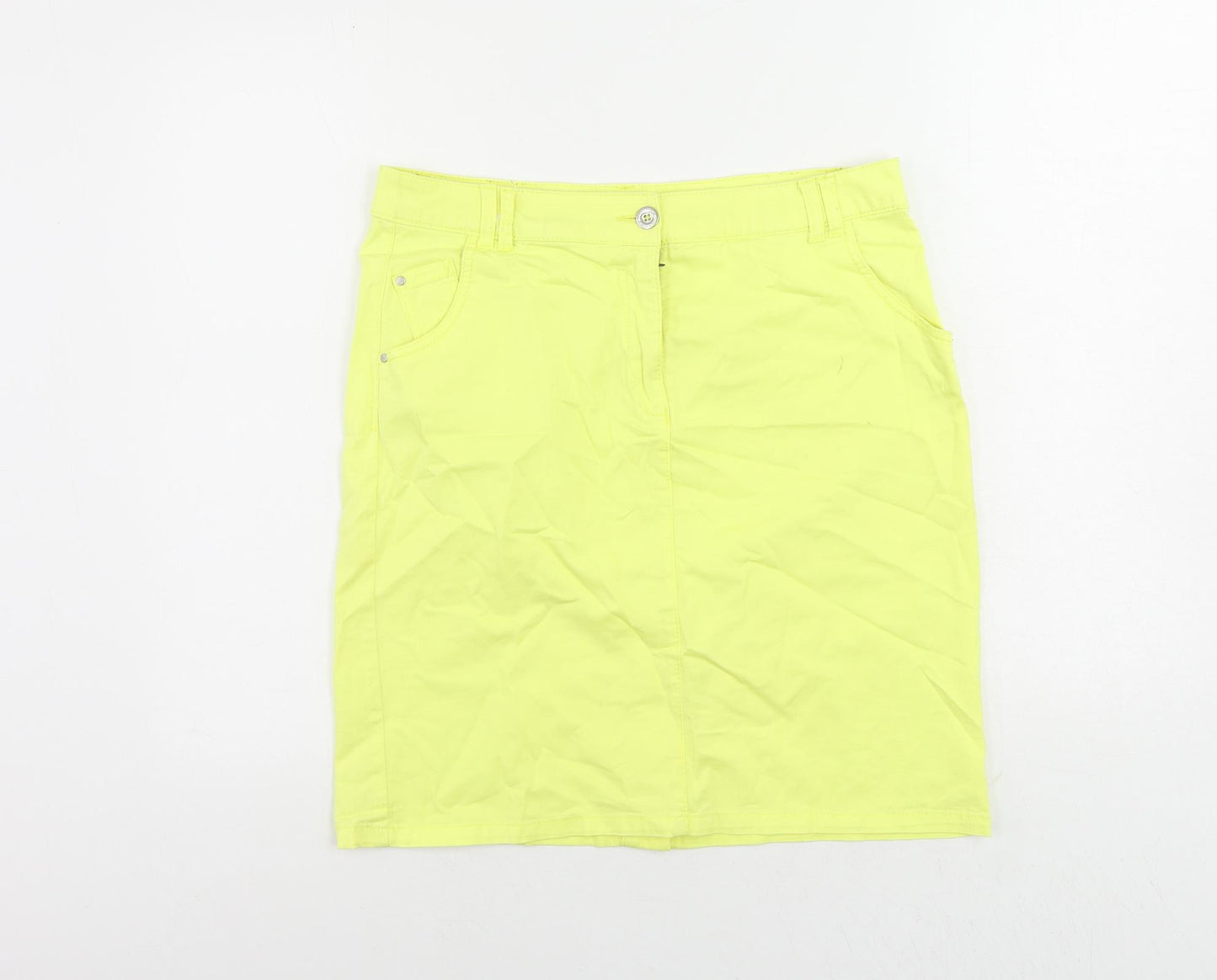 Canda Womens Yellow Cotton Straight & Pencil Skirt Size 12 Button - Pockets