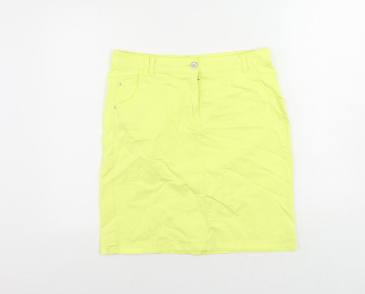 Canda Womens Yellow Cotton Straight & Pencil Skirt Size 12 Button - Pockets