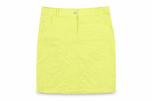 Front view of Canda women’s yellow cotton straight & pencil skirt, size UK 12, button - pockets