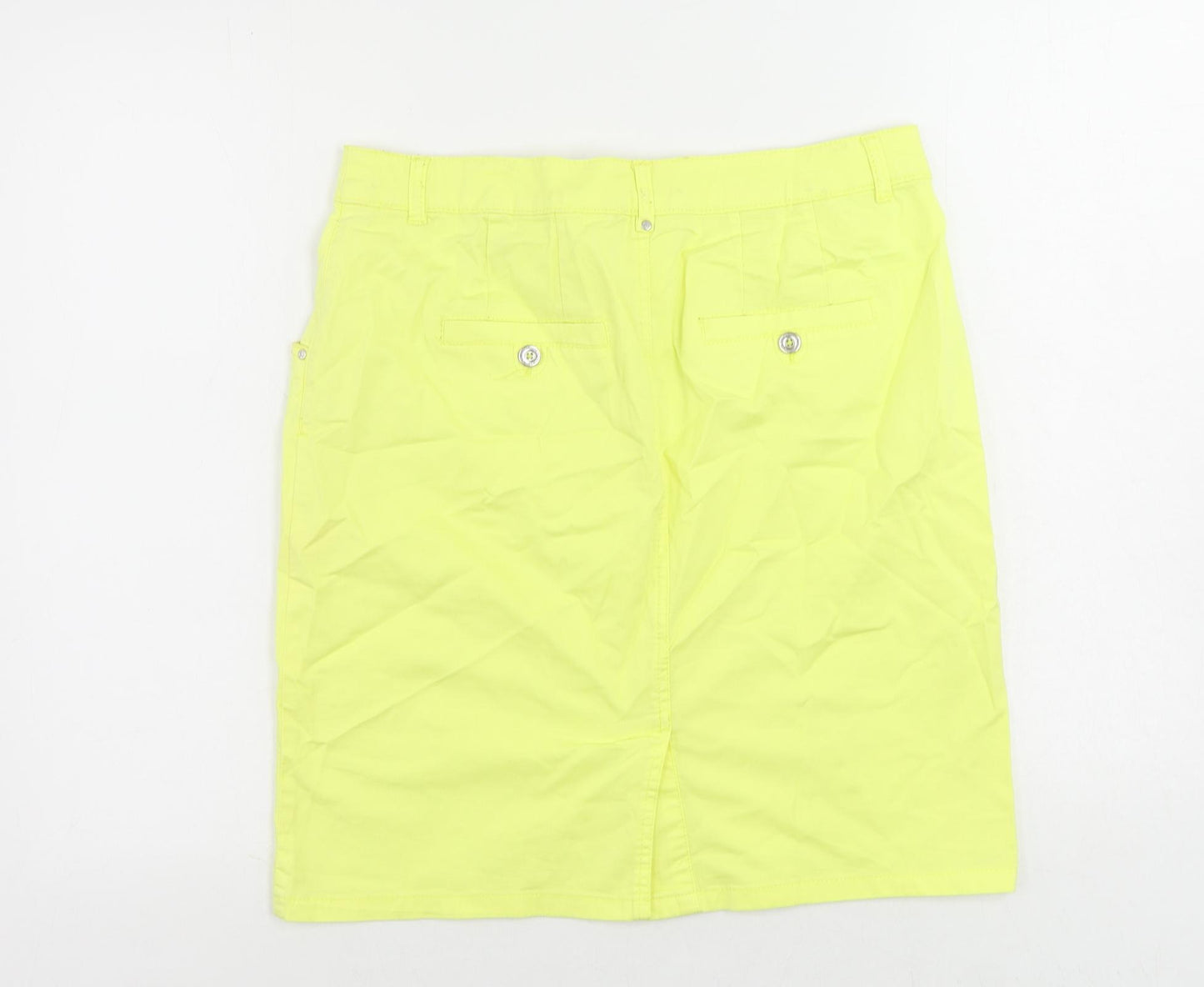 Canda Womens Yellow Cotton Straight & Pencil Skirt Size 12 Button - Pockets